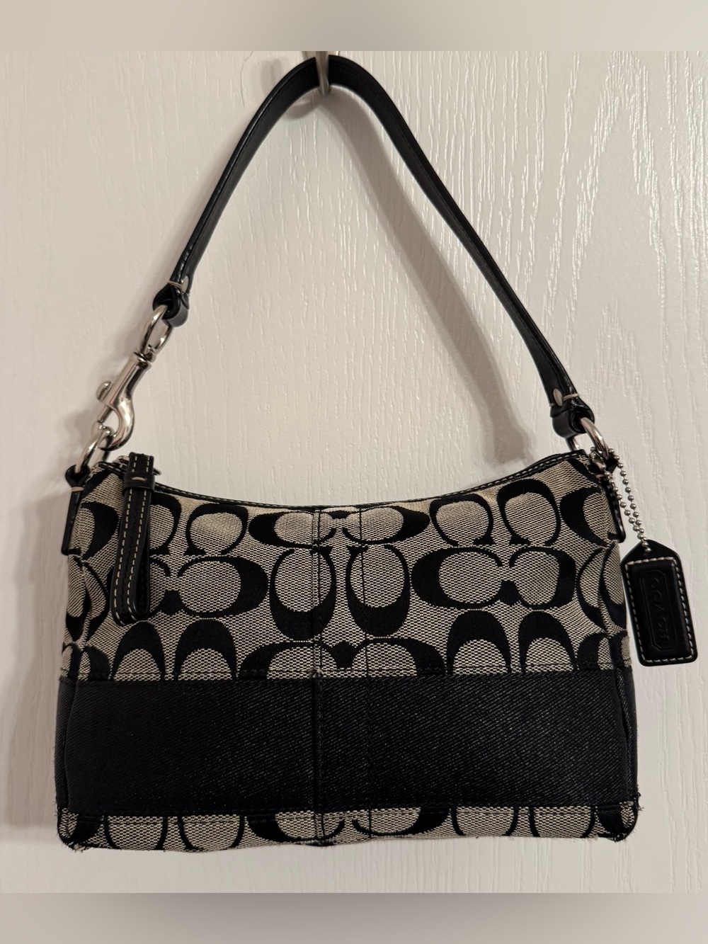 Coach Vintage Y2K Grey & Black Signature Jacquard Canvas Mini Shoulder Bag